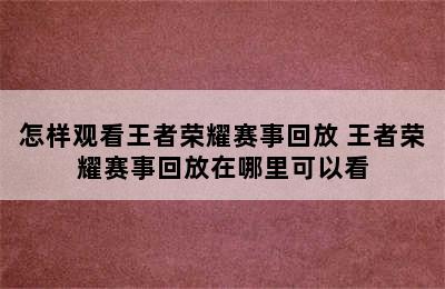 怎样观看王者荣耀赛事回放 王者荣耀赛事回放在哪里可以看